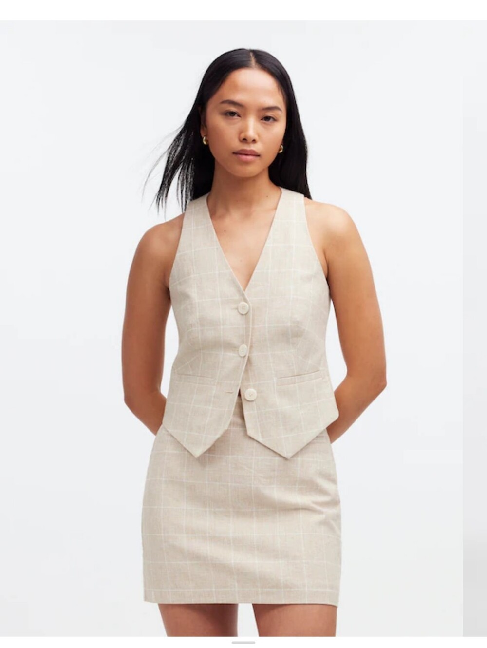 Madewell Linen Vest Top in Plaid NWT